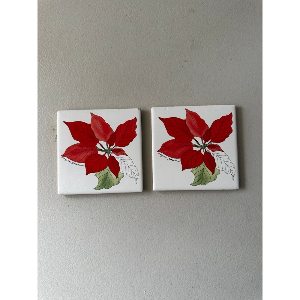 Block Spal Mary Lou Goertzen 2 Decorative Ceramic Tile Poinsettia Coasters